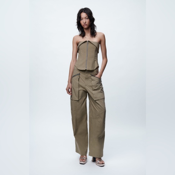 ZARA - Khaki Zippered Corset & Pants Set